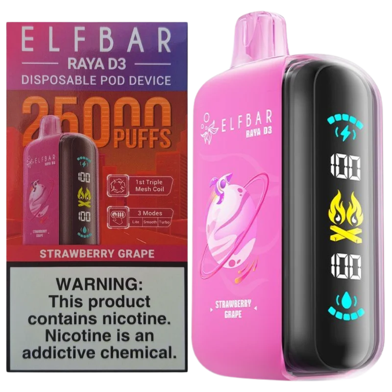 Buy Elfbar Raya D3 25000 Puffs - Strawberry Grape | Express Delivery in Hyderabad