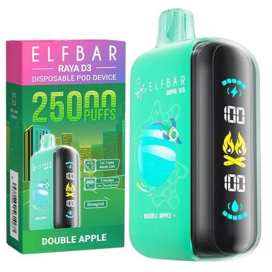 Buy Elfbar Raya D3 – 25,000 Puffs (Double Apple) Disposable Vape Online | Express Delivery in Hyderabad