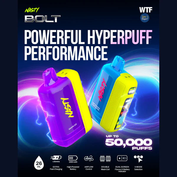 Buy Nasty Bolt 50,000 Puffs (Rechargeable Disposable) | Express Delivery in Hyderabad