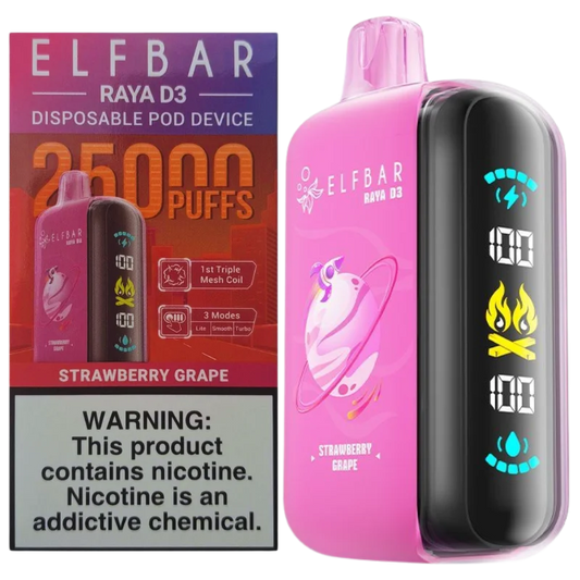 Buy Elfbar Raya D3 25000 Puffs - Strawberry Grape | Express Delivery in Hyderabad